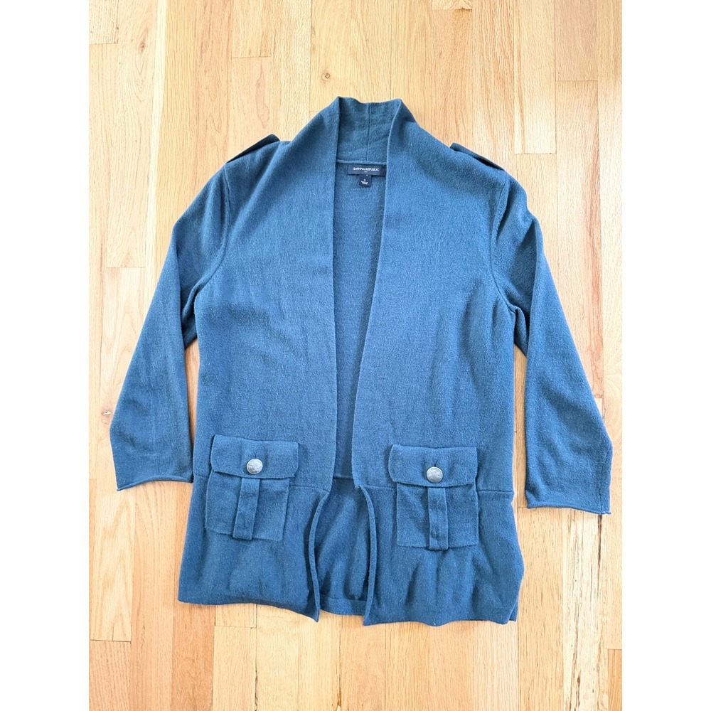 Banana Republic Womens Dark Teal Blue Angora Blend Military Peplum Cardigan S